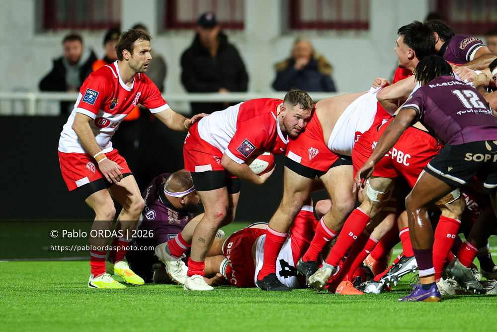 Clément Martinez, lors du match de Pro D2 entre le Biarritz olympique et Soyaux Angoulême, le 16 janvier 2026 au stade Aguiléra de Biarritz, France (Photo Pablo ORDAS)
