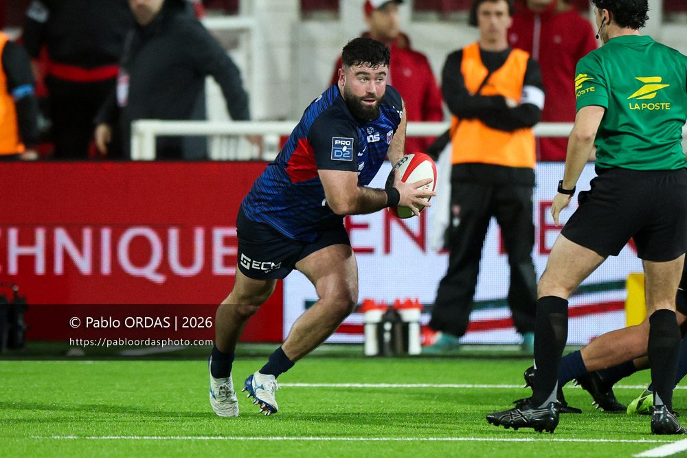Romain Ruffenach, lors du match de Pro D2 entre le Biarritz olympique et Grenoble, le 30 janvier 2026 au stade Aguiléra de Biarritz, France (Photo Pablo ORDAS)