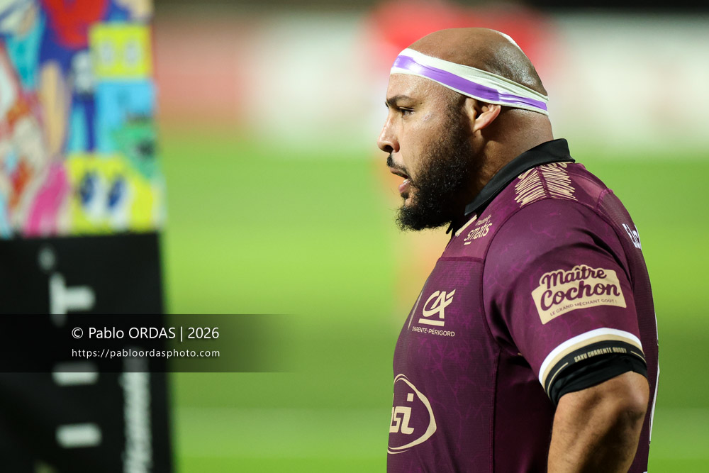 Yassin Boutemanni, lors du match de Pro D2 entre le Biarritz olympique et Soyaux Angoulême, le 16 janvier 2026 au stade Aguiléra de Biarritz, France (Photo Pablo ORDAS)