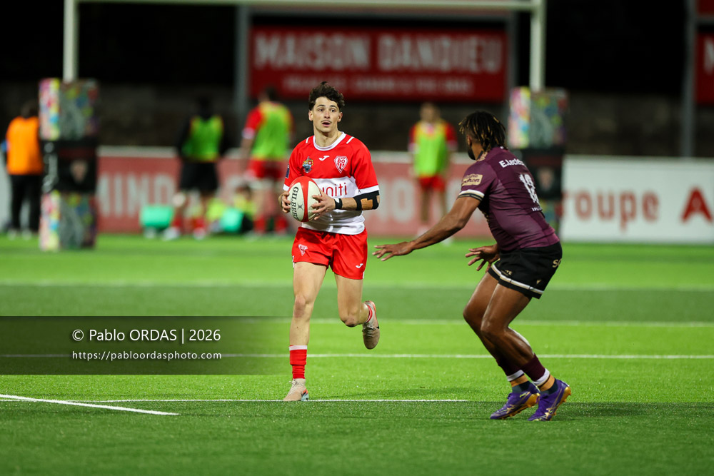 Baptiste Fariscot, lors du match de Pro D2 entre le Biarritz olympique et Soyaux Angoulême, le 16 janvier 2026 au stade Aguiléra de Biarritz, France (Photo Pablo ORDAS)
