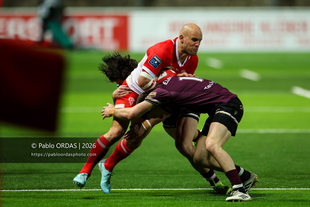 Mathieu Acebes, lors du match de Pro D2 entre le Biarritz olympique et Soyaux Angoulême, le 16 janvier 2026 au stade Aguiléra de Biarritz, France (Photo Pablo ORDAS)