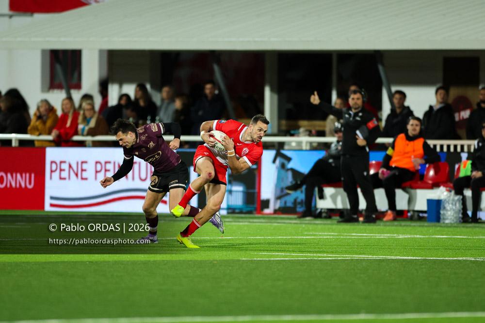 Kylian Jaminet, lors du match de Pro D2 entre le Biarritz olympique et Soyaux Angoulême, le 16 janvier 2026 au stade Aguiléra de Biarritz, France (Photo Pablo ORDAS)