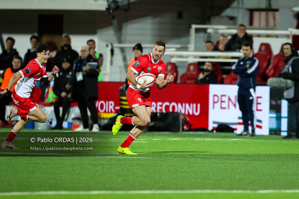 Kylian Jaminet, lors du match de Pro D2 entre le Biarritz olympique et Soyaux Angoulême, le 16 janvier 2026 au stade Aguiléra de Biarritz, France (Photo Pablo ORDAS)