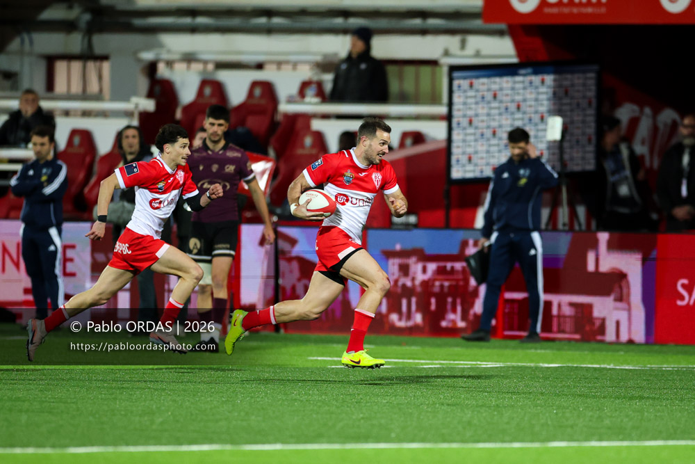 Kylian Jaminet, lors du match de Pro D2 entre le Biarritz olympique et Soyaux Angoulême, le 16 janvier 2026 au stade Aguiléra de Biarritz, France (Photo Pablo ORDAS)