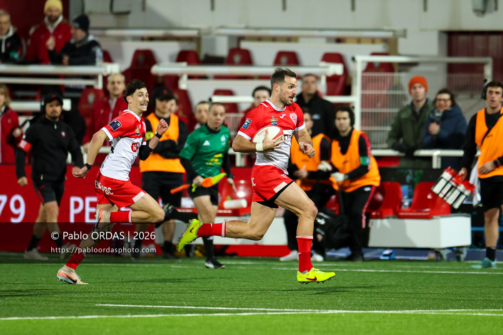 Kylian Jaminet, lors du match de Pro D2 entre le Biarritz olympique et Soyaux Angoulême, le 16 janvier 2026 au stade Aguiléra de Biarritz, France (Photo Pablo ORDAS)
