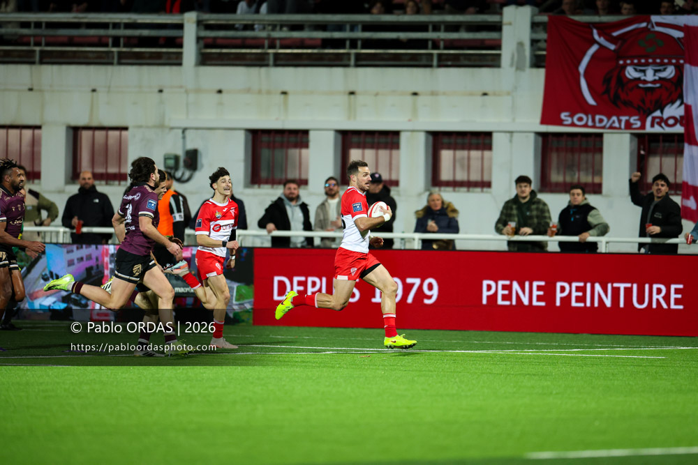 Kylian Jaminet, lors du match de Pro D2 entre le Biarritz olympique et Soyaux Angoulême, le 16 janvier 2026 au stade Aguiléra de Biarritz, France (Photo Pablo ORDAS)