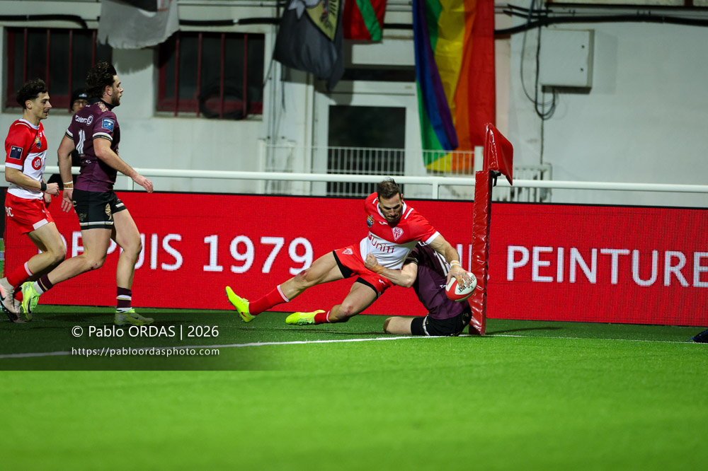 Kylian Jaminet, lors du match de Pro D2 entre le Biarritz olympique et Soyaux Angoulême, le 16 janvier 2026 au stade Aguiléra de Biarritz, France (Photo Pablo ORDAS)