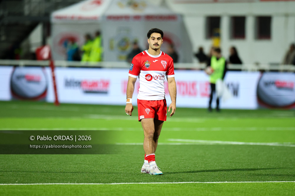 Sam Spring, lors du match de Pro D2 entre le Biarritz olympique et Soyaux Angoulême, le 16 janvier 2026 au stade Aguiléra de Biarritz, France (Photo Pablo ORDAS)