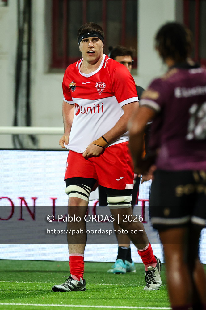 Ellande Sanderson, lors du match de Pro D2 entre le Biarritz olympique et Soyaux Angoulême, le 16 janvier 2026 au stade Aguiléra de Biarritz, France (Photo Pablo ORDAS)