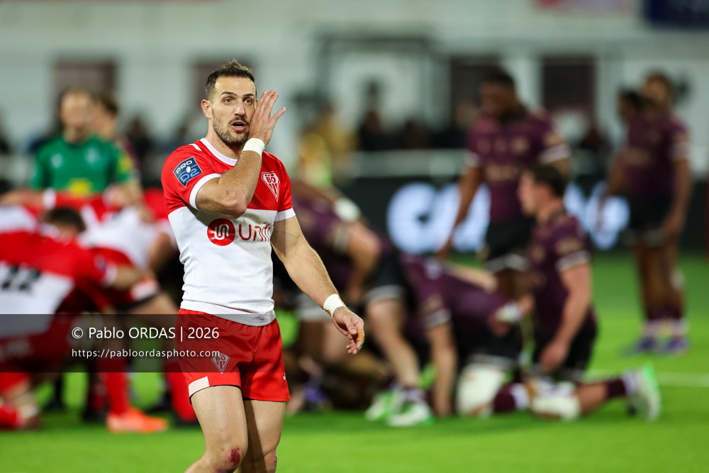 Kylian Jaminet, lors du match de Pro D2 entre le Biarritz olympique et Soyaux Angoulême, le 16 janvier 2026 au stade Aguiléra de Biarritz, France (Photo Pablo ORDAS)