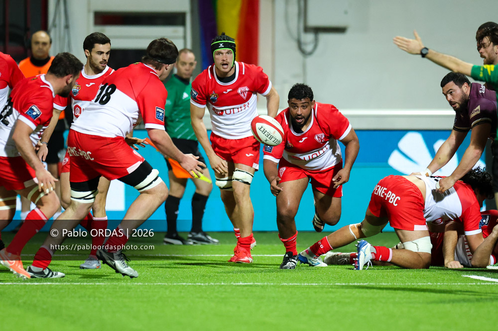 Zakaria El Fakir, lors du match de Pro D2 entre le Biarritz olympique et Soyaux Angoulême, le 16 janvier 2026 au stade Aguiléra de Biarritz, France (Photo Pablo ORDAS)