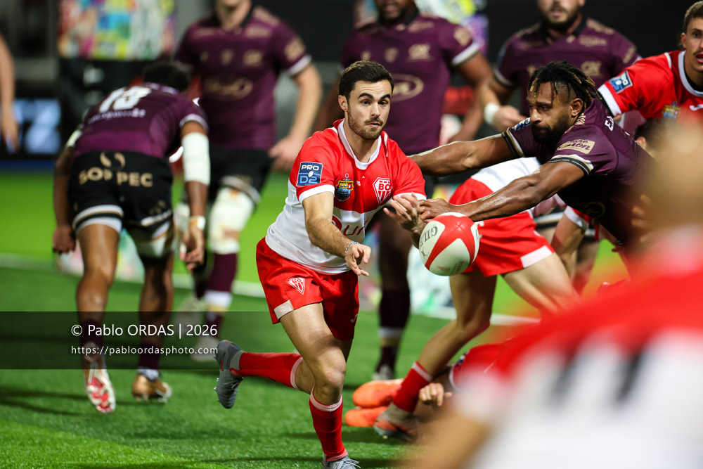 Imanol Biscay, lors du match de Pro D2 entre le Biarritz olympique et Soyaux Angoulême, le 16 janvier 2026 au stade Aguiléra de Biarritz, France (Photo Pablo ORDAS)