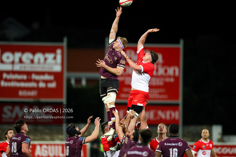 Matt Beukeboom, lors du match de Pro D2 entre le Biarritz olympique et Soyaux Angoulême, le 16 janvier 2026 au stade Aguiléra de Biarritz, France (Photo Pablo ORDAS)