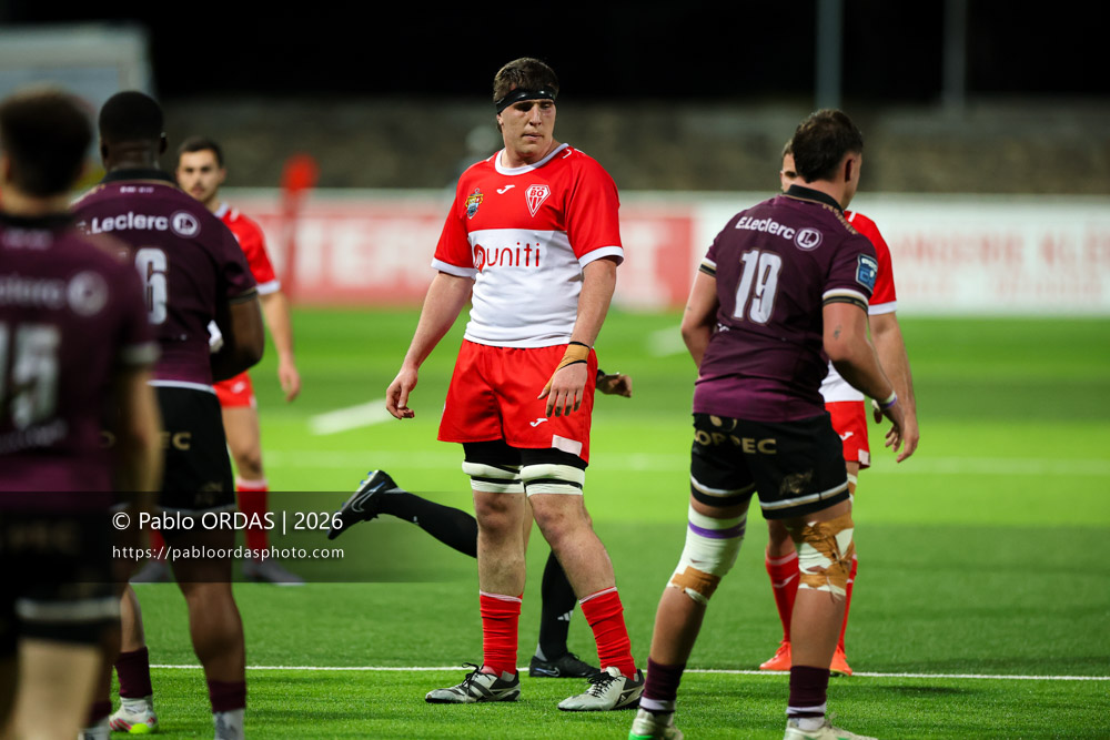 Ellande Sanderson, lors du match de Pro D2 entre le Biarritz olympique et Soyaux Angoulême, le 16 janvier 2026 au stade Aguiléra de Biarritz, France (Photo Pablo ORDAS)
