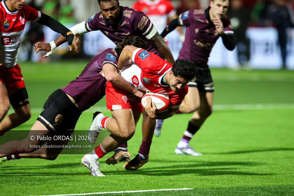 Sam Spring, lors du match de Pro D2 entre le Biarritz olympique et Soyaux Angoulême, le 16 janvier 2026 au stade Aguiléra de Biarritz, France (Photo Pablo ORDAS)