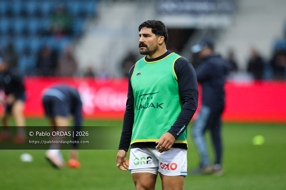 Rodrigo Bruni, lors du match de Champions Cup entre l'Aviron bayonnais et le Leinster, le 17 janvier 2026 au stade Jean Dauger de Bayonne, France (Photo Pablo ORDAS)
