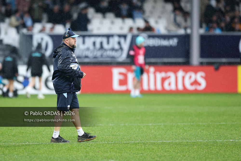 Stéphane Barberena, lors du match de Champions Cup entre l'Aviron bayonnais et le Leinster, le 17 janvier 2026 au stade Jean Dauger de Bayonne, France (Photo Pablo ORDAS)
