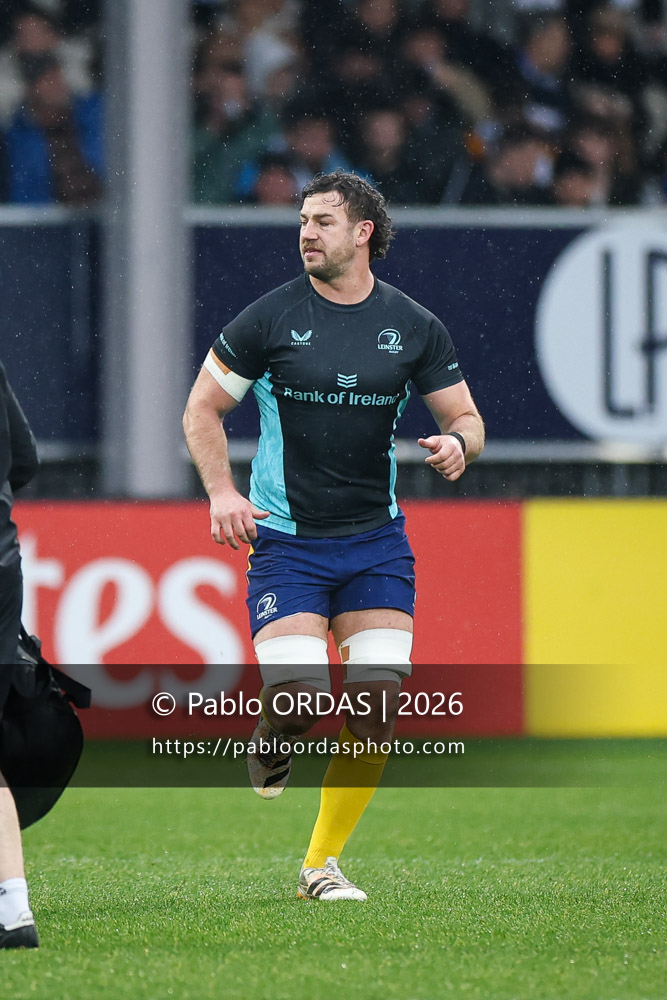 Caelan Doris, lors du match de Champions Cup entre l'Aviron bayonnais et le Leinster, le 17 janvier 2026 au stade Jean Dauger de Bayonne, France (Photo Pablo ORDAS)