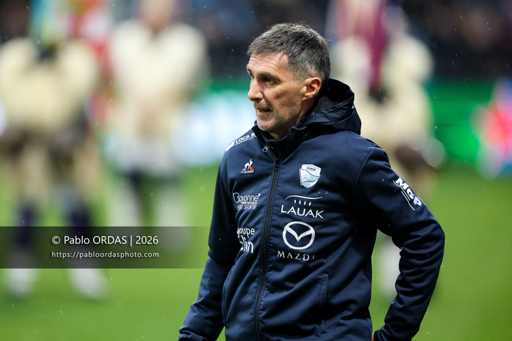 Bruno Letard, lors du match de Champions Cup entre l'Aviron bayonnais et le Leinster, le 17 janvier 2026 au stade Jean Dauger de Bayonne, France (Photo Pablo ORDAS)