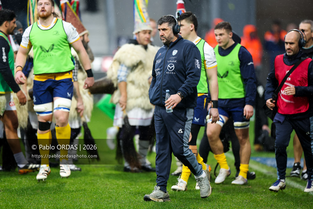 Grégory Patat, lors du match de Champions Cup entre l'Aviron bayonnais et le Leinster, le 17 janvier 2026 au stade Jean Dauger de Bayonne, France (Photo Pablo ORDAS)