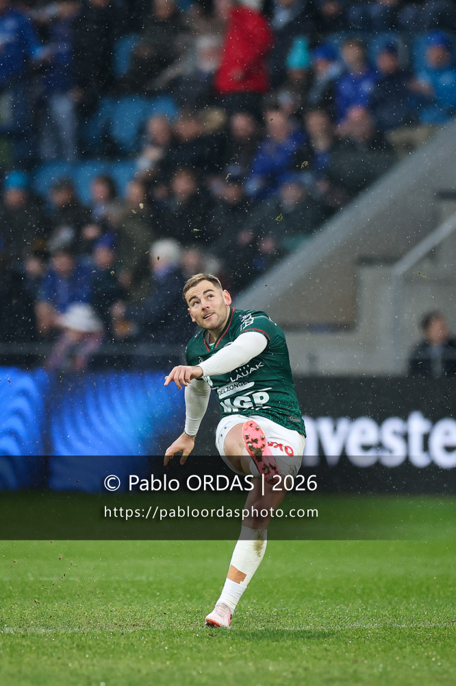 Joris Segonds, lors du match de Champions Cup entre l'Aviron bayonnais et le Leinster, le 17 janvier 2026 au stade Jean Dauger de Bayonne, France (Photo Pablo ORDAS)