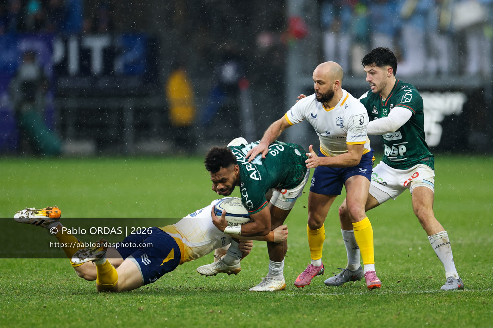 Sireli Maqala, lors du match de Champions Cup entre l'Aviron bayonnais et le Leinster, le 17 janvier 2026 au stade Jean Dauger de Bayonne, France (Photo Pablo ORDAS)