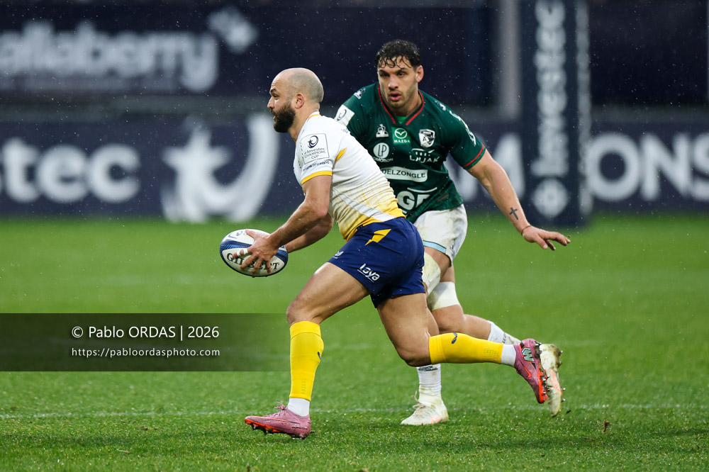 Jamison Gibson-Park, lors du match de Champions Cup entre l'Aviron bayonnais et le Leinster, le 17 janvier 2026 au stade Jean Dauger de Bayonne, France (Photo Pablo ORDAS)