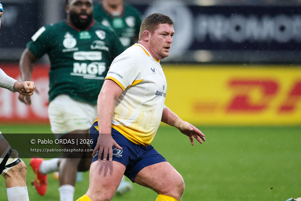 Tadhg Furlong, lors du match de Champions Cup entre l'Aviron bayonnais et le Leinster, le 17 janvier 2026 au stade Jean Dauger de Bayonne, France (Photo Pablo ORDAS)