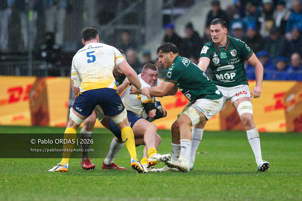 Jack Boyle, lors du match de Champions Cup entre l'Aviron bayonnais et le Leinster, le 17 janvier 2026 au stade Jean Dauger de Bayonne, France (Photo Pablo ORDAS)
