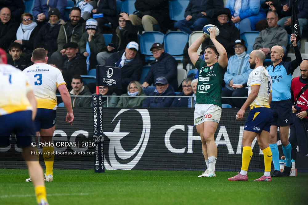 Lucas Martin, lors du match de Champions Cup entre l'Aviron bayonnais et le Leinster, le 17 janvier 2026 au stade Jean Dauger de Bayonne, France (Photo Pablo ORDAS)