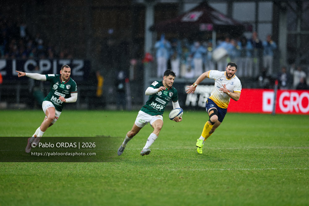 Yohan Orabé, lors du match de Champions Cup entre l'Aviron bayonnais et le Leinster, le 17 janvier 2026 au stade Jean Dauger de Bayonne, France (Photo Pablo ORDAS)
