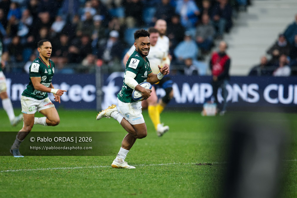Sireli Maqala, lors du match de Champions Cup entre l'Aviron bayonnais et le Leinster, le 17 janvier 2026 au stade Jean Dauger de Bayonne, France (Photo Pablo ORDAS)