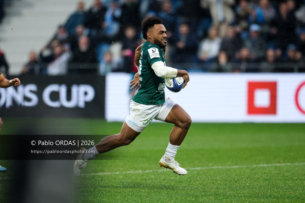 Sireli Maqala, lors du match de Champions Cup entre l'Aviron bayonnais et le Leinster, le 17 janvier 2026 au stade Jean Dauger de Bayonne, France (Photo Pablo ORDAS)