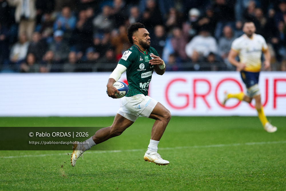 Sireli Maqala, lors du match de Champions Cup entre l'Aviron bayonnais et le Leinster, le 17 janvier 2026 au stade Jean Dauger de Bayonne, France (Photo Pablo ORDAS)