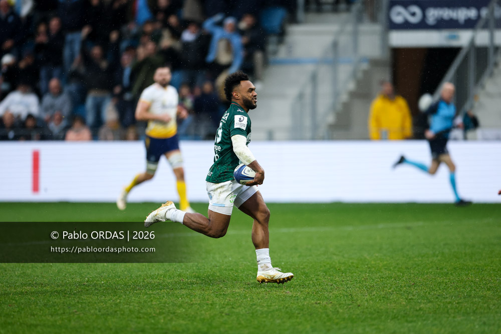 Sireli Maqala, lors du match de Champions Cup entre l'Aviron bayonnais et le Leinster, le 17 janvier 2026 au stade Jean Dauger de Bayonne, France (Photo Pablo ORDAS)