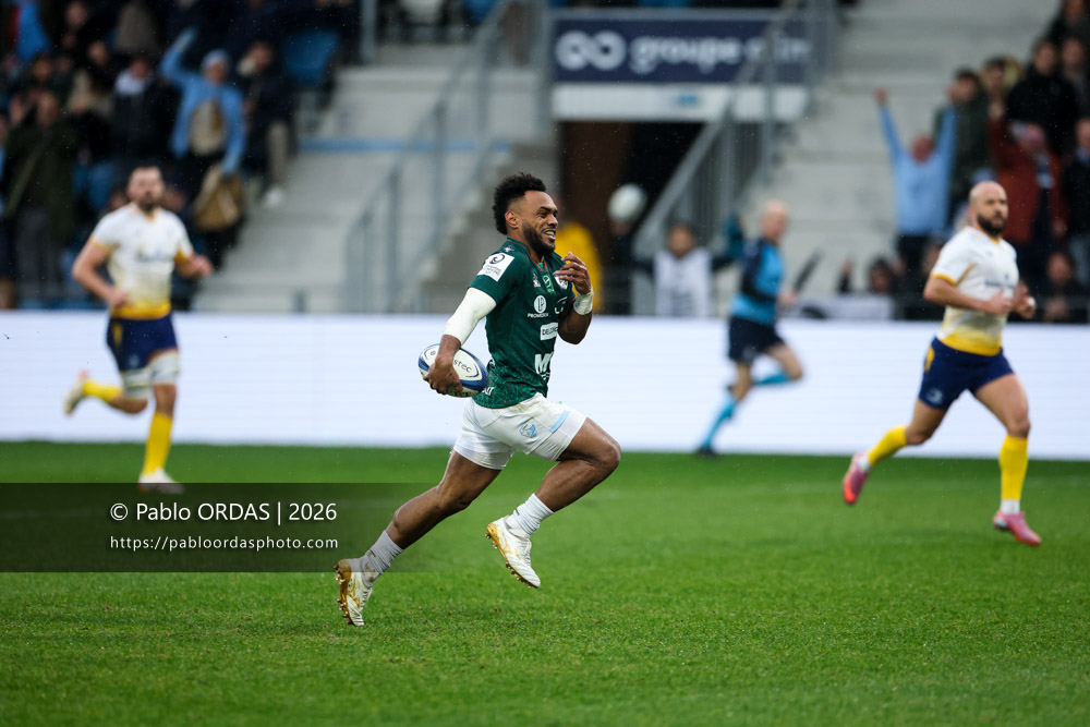 Sireli Maqala, lors du match de Champions Cup entre l'Aviron bayonnais et le Leinster, le 17 janvier 2026 au stade Jean Dauger de Bayonne, France (Photo Pablo ORDAS)