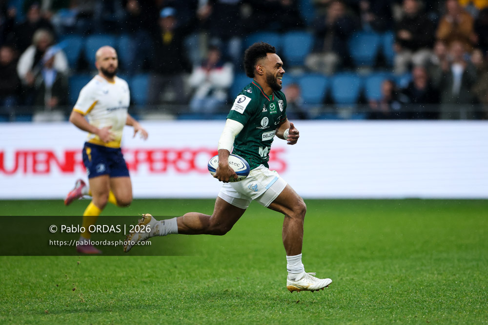 Sireli Maqala, lors du match de Champions Cup entre l'Aviron bayonnais et le Leinster, le 17 janvier 2026 au stade Jean Dauger de Bayonne, France (Photo Pablo ORDAS)
