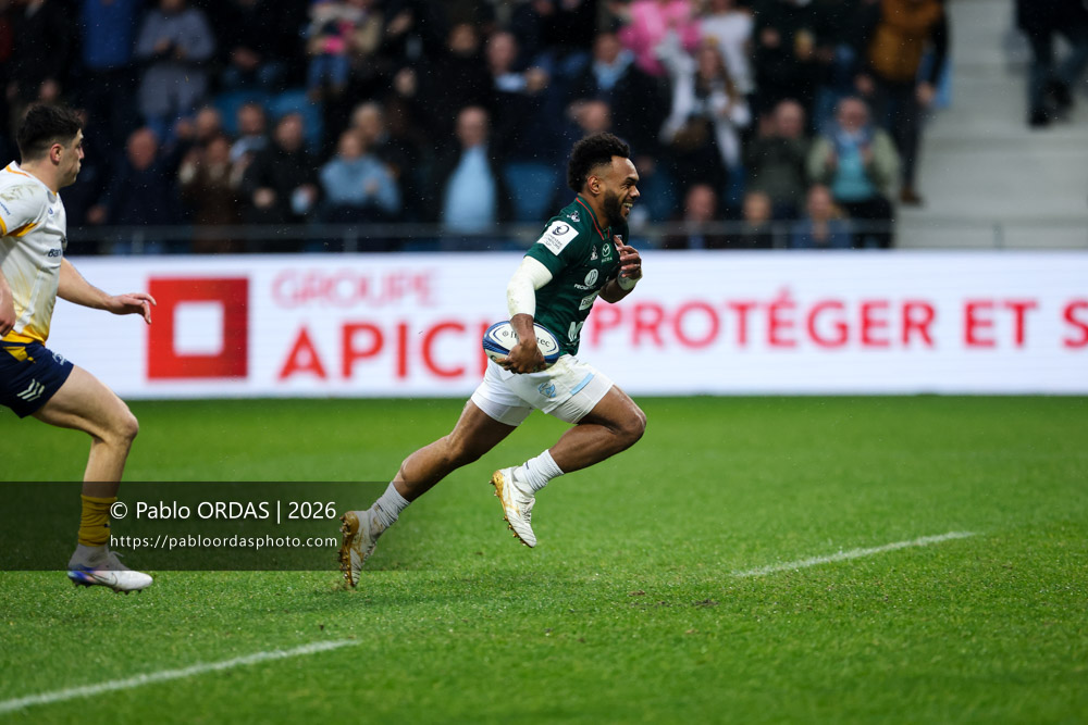 Sireli Maqala, lors du match de Champions Cup entre l'Aviron bayonnais et le Leinster, le 17 janvier 2026 au stade Jean Dauger de Bayonne, France (Photo Pablo ORDAS)