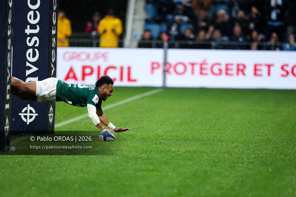 Sireli Maqala, lors du match de Champions Cup entre l'Aviron bayonnais et le Leinster, le 17 janvier 2026 au stade Jean Dauger de Bayonne, France (Photo Pablo ORDAS)