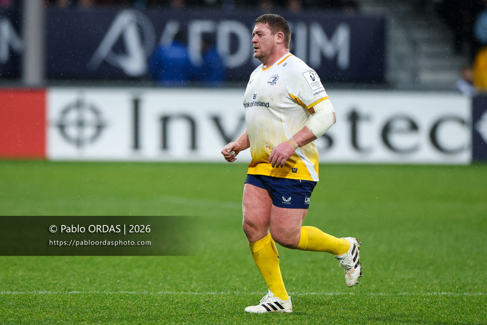 Tadhg Furlong, lors du match de Champions Cup entre l'Aviron bayonnais et le Leinster, le 17 janvier 2026 au stade Jean Dauger de Bayonne, France (Photo Pablo ORDAS)