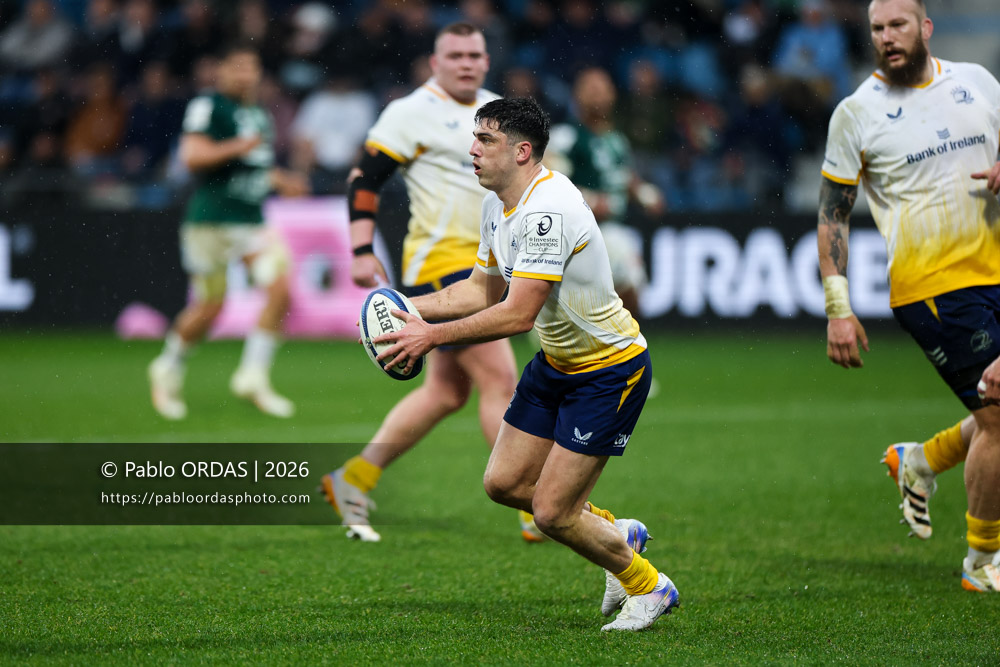 Jimmy O'Brien, lors du match de Champions Cup entre l'Aviron bayonnais et le Leinster, le 17 janvier 2026 au stade Jean Dauger de Bayonne, France (Photo Pablo ORDAS)