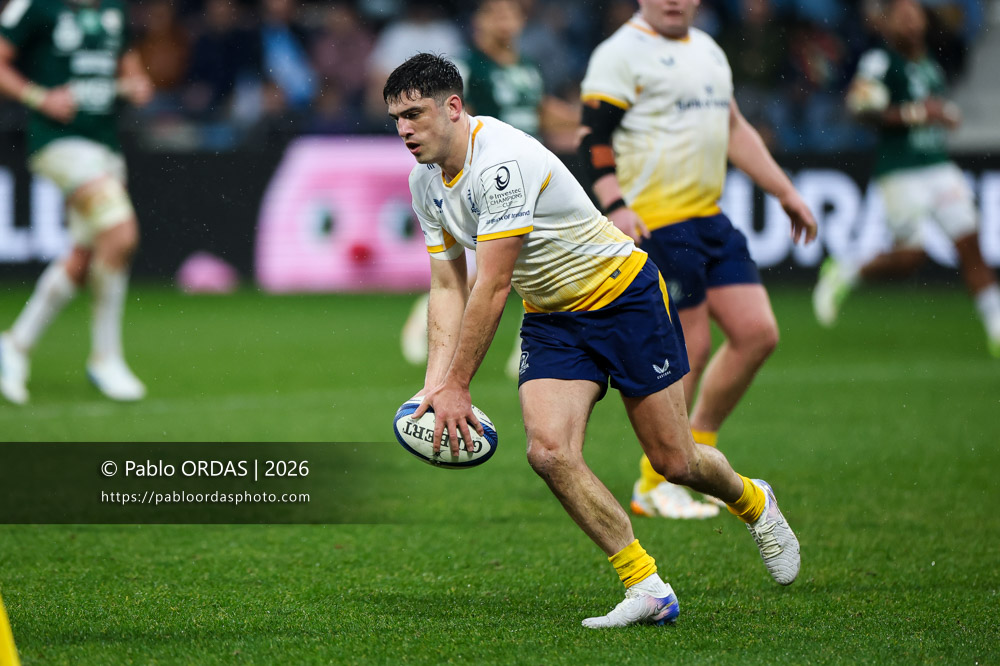 Jimmy O'Brien, lors du match de Champions Cup entre l'Aviron bayonnais et le Leinster, le 17 janvier 2026 au stade Jean Dauger de Bayonne, France (Photo Pablo ORDAS)