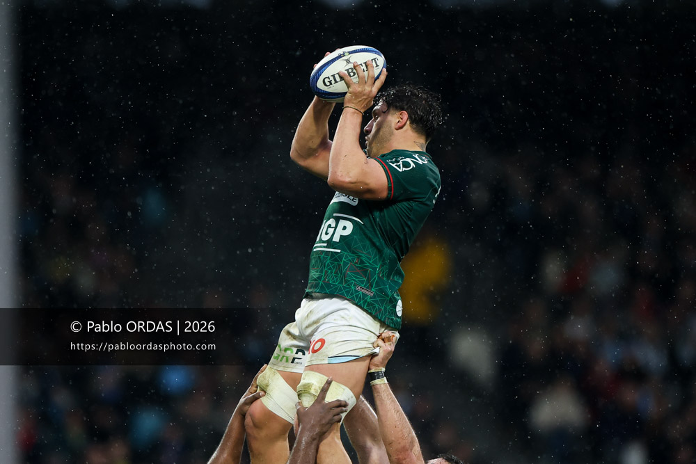 Alexandre Fischer, lors du match de Champions Cup entre l'Aviron bayonnais et le Leinster, le 17 janvier 2026 au stade Jean Dauger de Bayonne, France (Photo Pablo ORDAS)