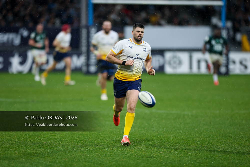 Harry Byrne, lors du match de Champions Cup entre l'Aviron bayonnais et le Leinster, le 17 janvier 2026 au stade Jean Dauger de Bayonne, France (Photo Pablo ORDAS)