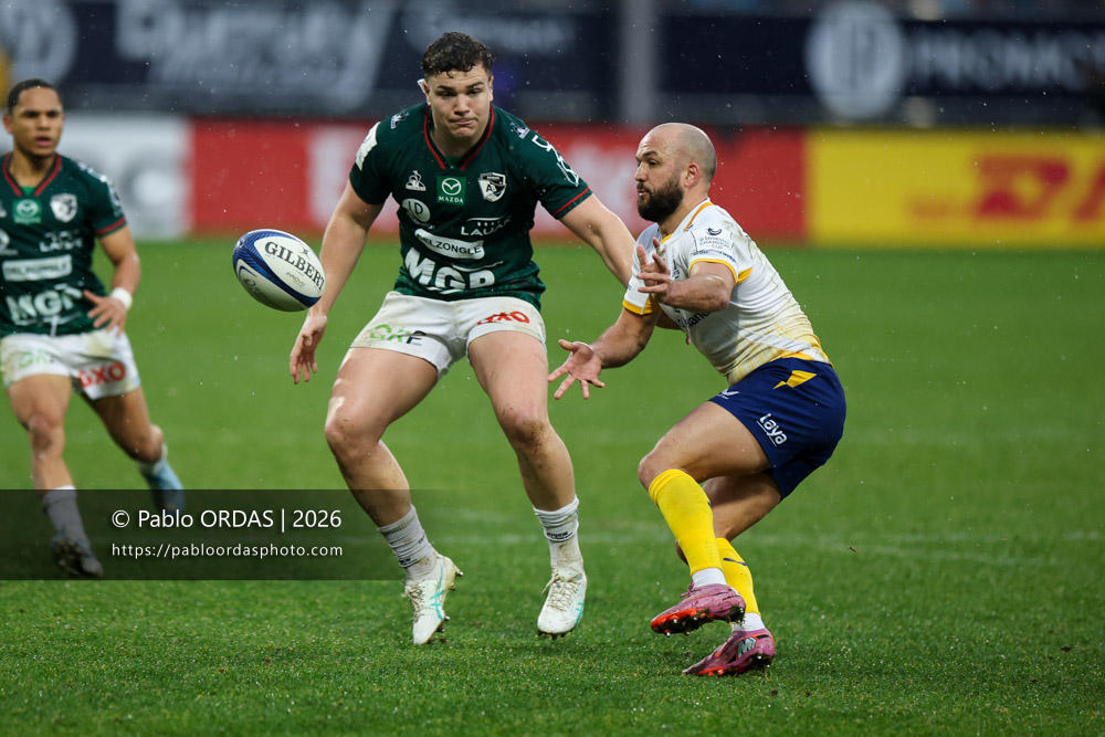 Jamison Gibson-Park, lors du match de Champions Cup entre l'Aviron bayonnais et le Leinster, le 17 janvier 2026 au stade Jean Dauger de Bayonne, France (Photo Pablo ORDAS)