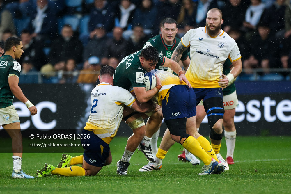 Nika Lomidze, lors du match de Champions Cup entre l'Aviron bayonnais et le Leinster, le 17 janvier 2026 au stade Jean Dauger de Bayonne, France (Photo Pablo ORDAS)