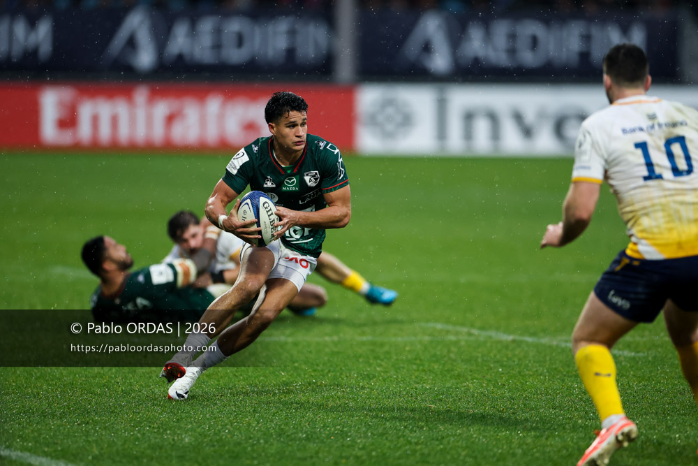 Tom Spring, lors du match de Champions Cup entre l'Aviron bayonnais et le Leinster, le 17 janvier 2026 au stade Jean Dauger de Bayonne, France (Photo Pablo ORDAS)