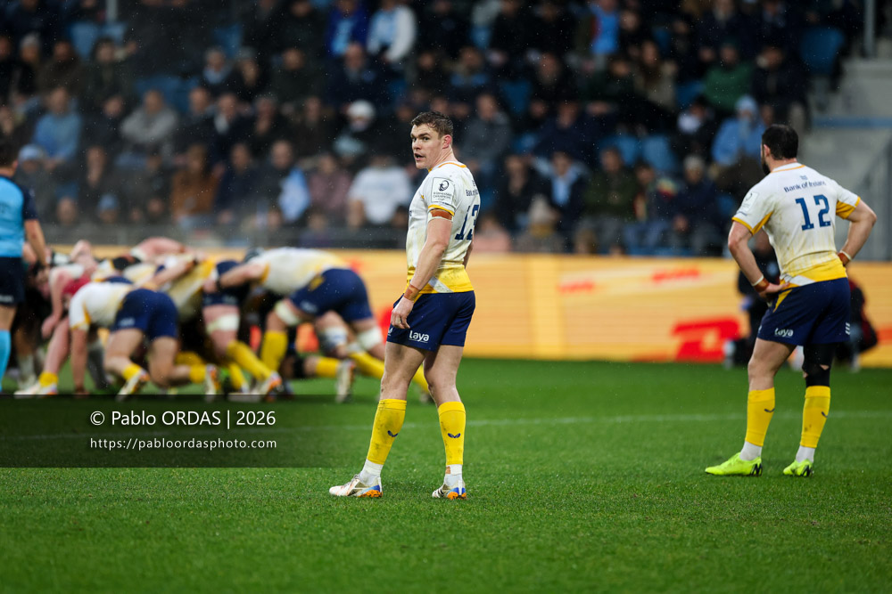 Garry Ringrose, lors du match de Champions Cup entre l'Aviron bayonnais et le Leinster, le 17 janvier 2026 au stade Jean Dauger de Bayonne, France (Photo Pablo ORDAS)
