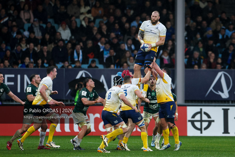 RG Snyman, lors du match de Champions Cup entre l'Aviron bayonnais et le Leinster, le 17 janvier 2026 au stade Jean Dauger de Bayonne, France (Photo Pablo ORDAS)