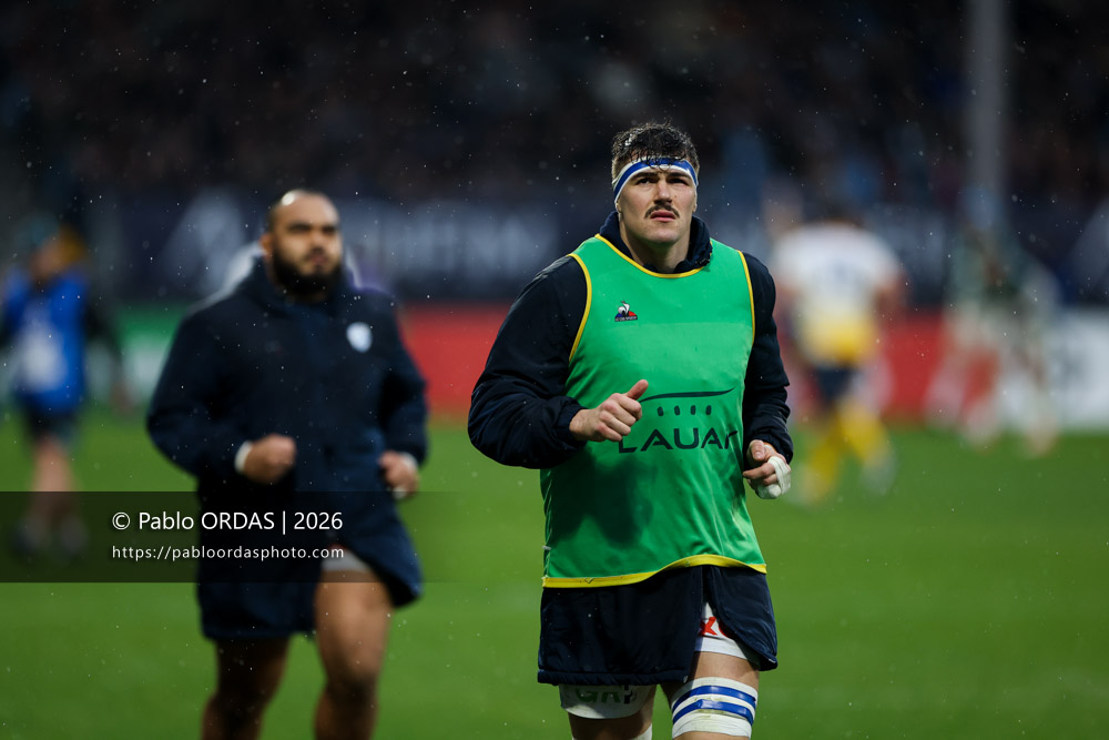 Baptiste Héguy, lors du match de Champions Cup entre l'Aviron bayonnais et le Leinster, le 17 janvier 2026 au stade Jean Dauger de Bayonne, France (Photo Pablo ORDAS)